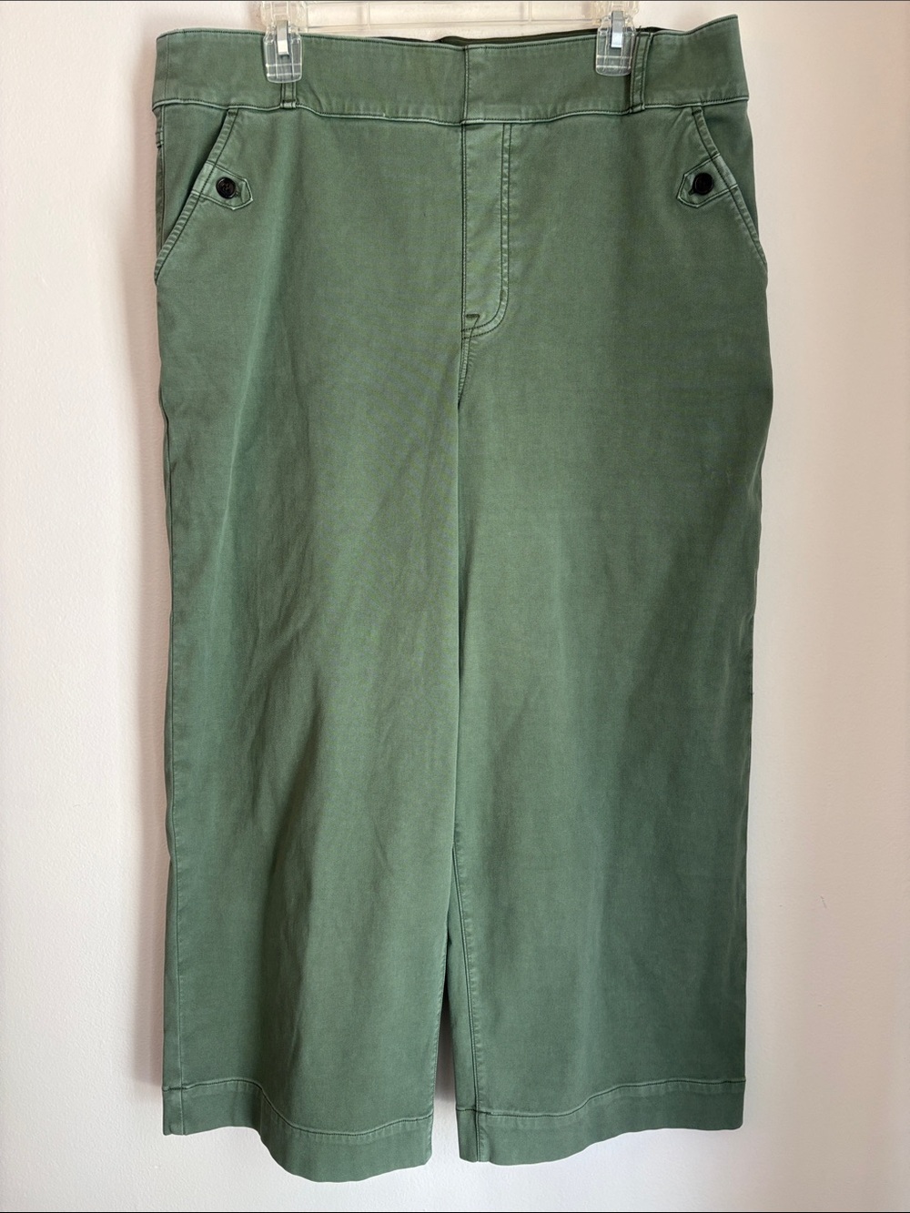 Spanx Womens stretch twill wide leg cropped pants green pull on 2XL XXL chinos - Picture 2 of 10